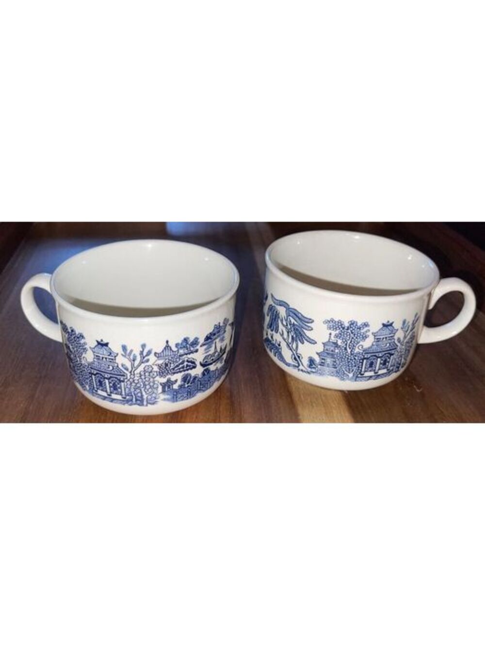 Vintage Churchill Blue Willow Georgian Shape Breakfast Cups Set of 2-1990s